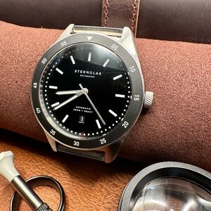 Sternglas Marus 42mm Automatic Diver Black Watch with Stainless Bracelet